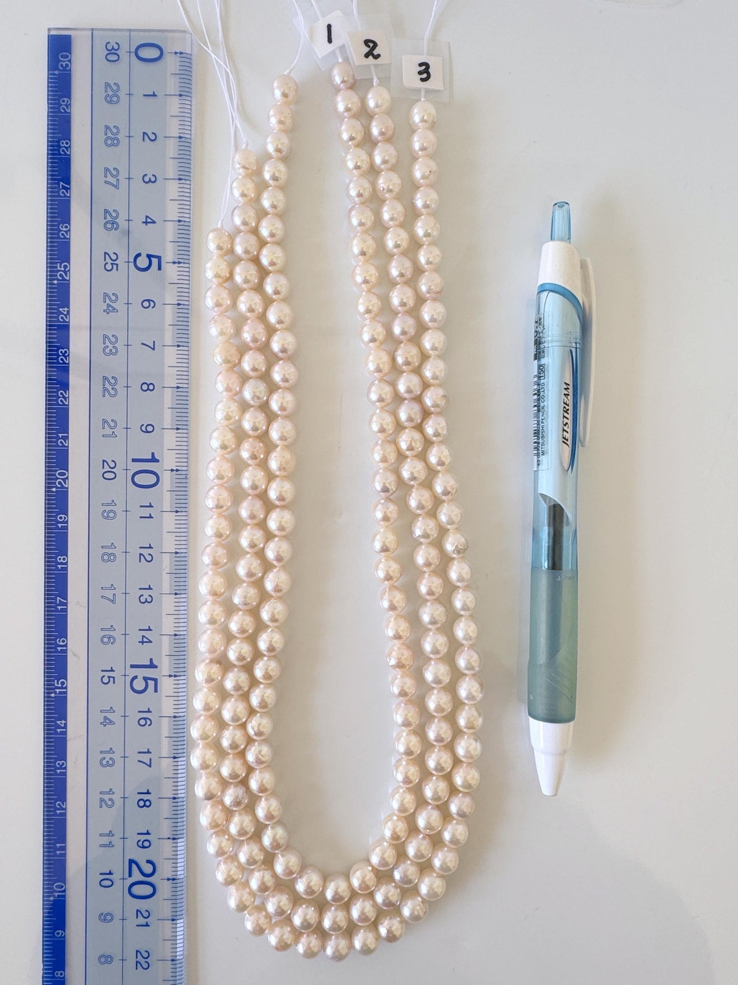 6.5-7mm Japanese White/Pink Akoya Pearl Beads, Genuine Akoya Pearl, Full Strand, 40cm , 15.7", Cultured Salt water pearl