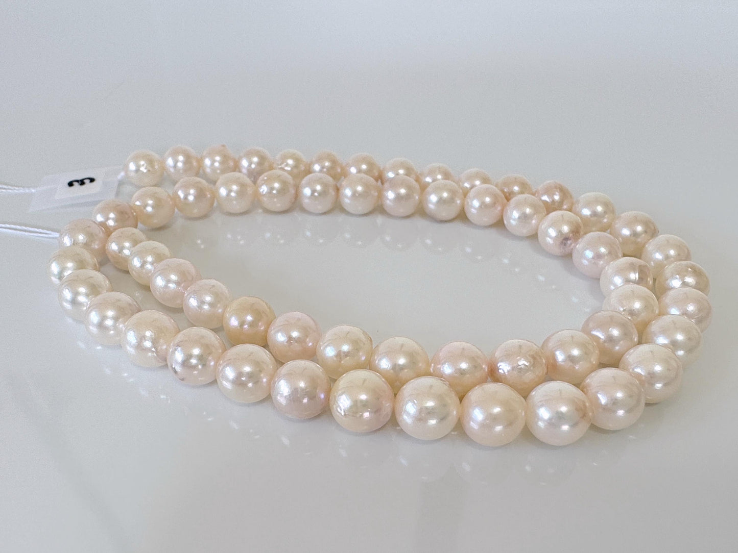 6.5-7mm Japanese White/Pink Akoya Pearl Beads, Genuine Akoya Pearl, Full Strand, 40cm , 15.7", Cultured Salt water pearl