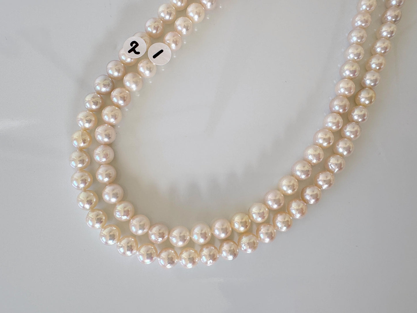 6.5-7mm Japanese White/Pink Akoya Pearl Beads, Genuine Akoya Pearl, Full Strand, 40cm , 15.7", Cultured Salt water pearl