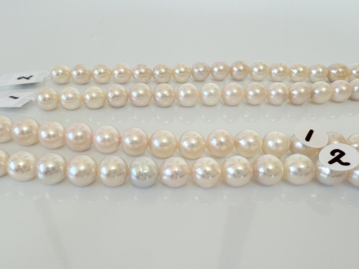 6.5-7mm Japanese White/Pink Akoya Pearl Beads, Genuine Akoya Pearl, Full Strand, 40cm , 15.7", Cultured Salt water pearl