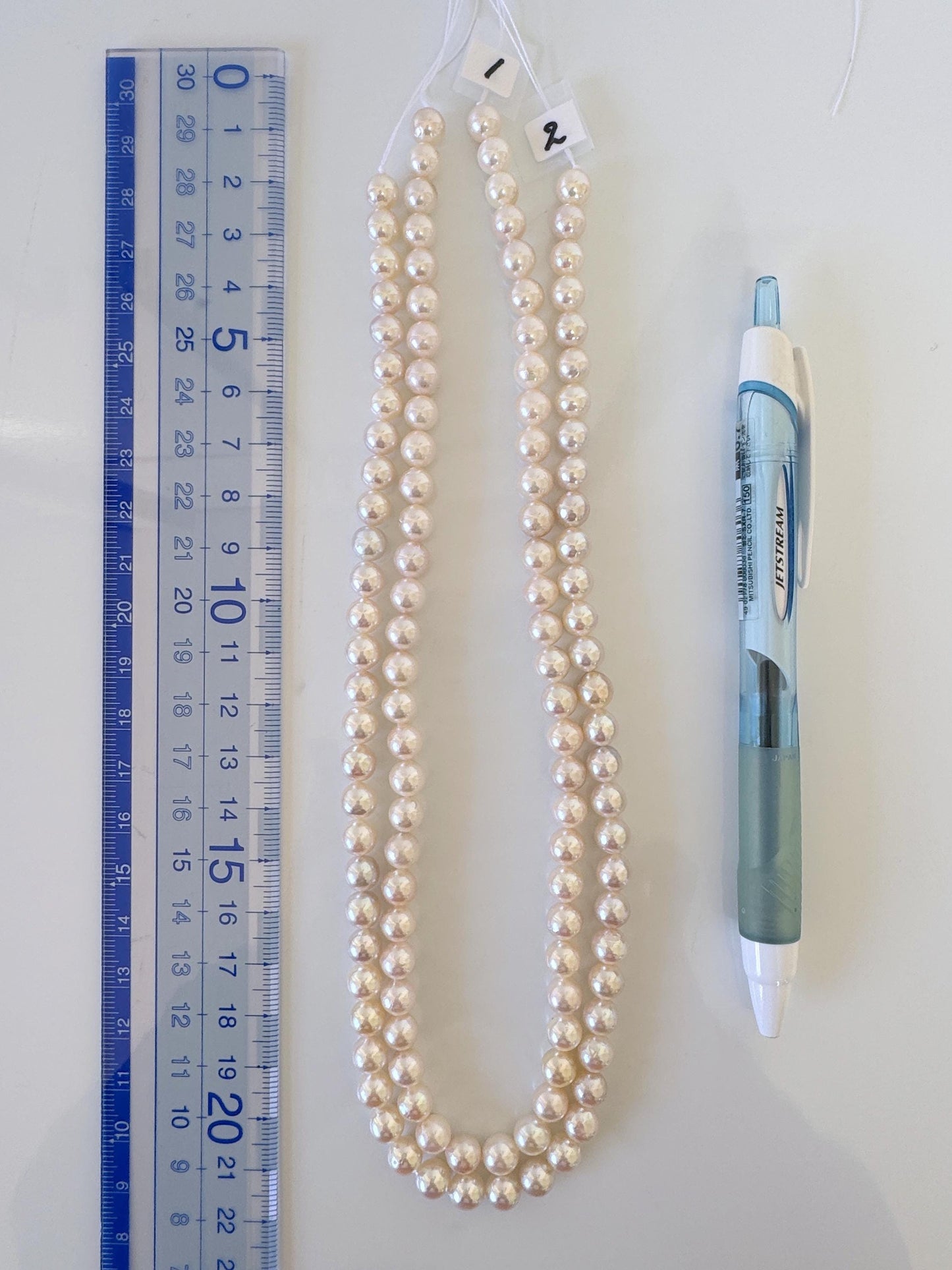 6.5-7mm Japanese White/Pink Akoya Pearl Beads, Genuine Akoya Pearl, Full Strand, 40cm , 15.7", Cultured Salt water pearl