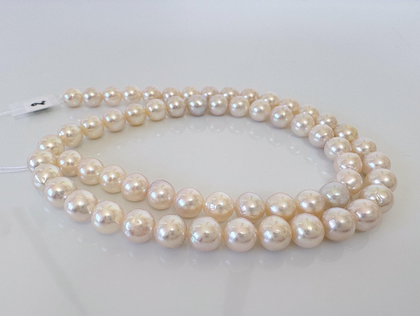 6.5-7mm Japanese White/Pink Akoya Pearl Beads, Genuine Akoya Pearl, Full Strand, 40cm , 15.7", Cultured Salt water pearl