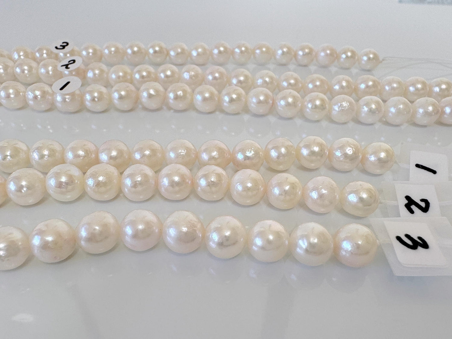 7.5-8mm Japanese White/Pink Akoya Pearl Beads, Genuine Akoya Pearl, Full Strand, 40cm , 15.7", Cultured Salt water pearl