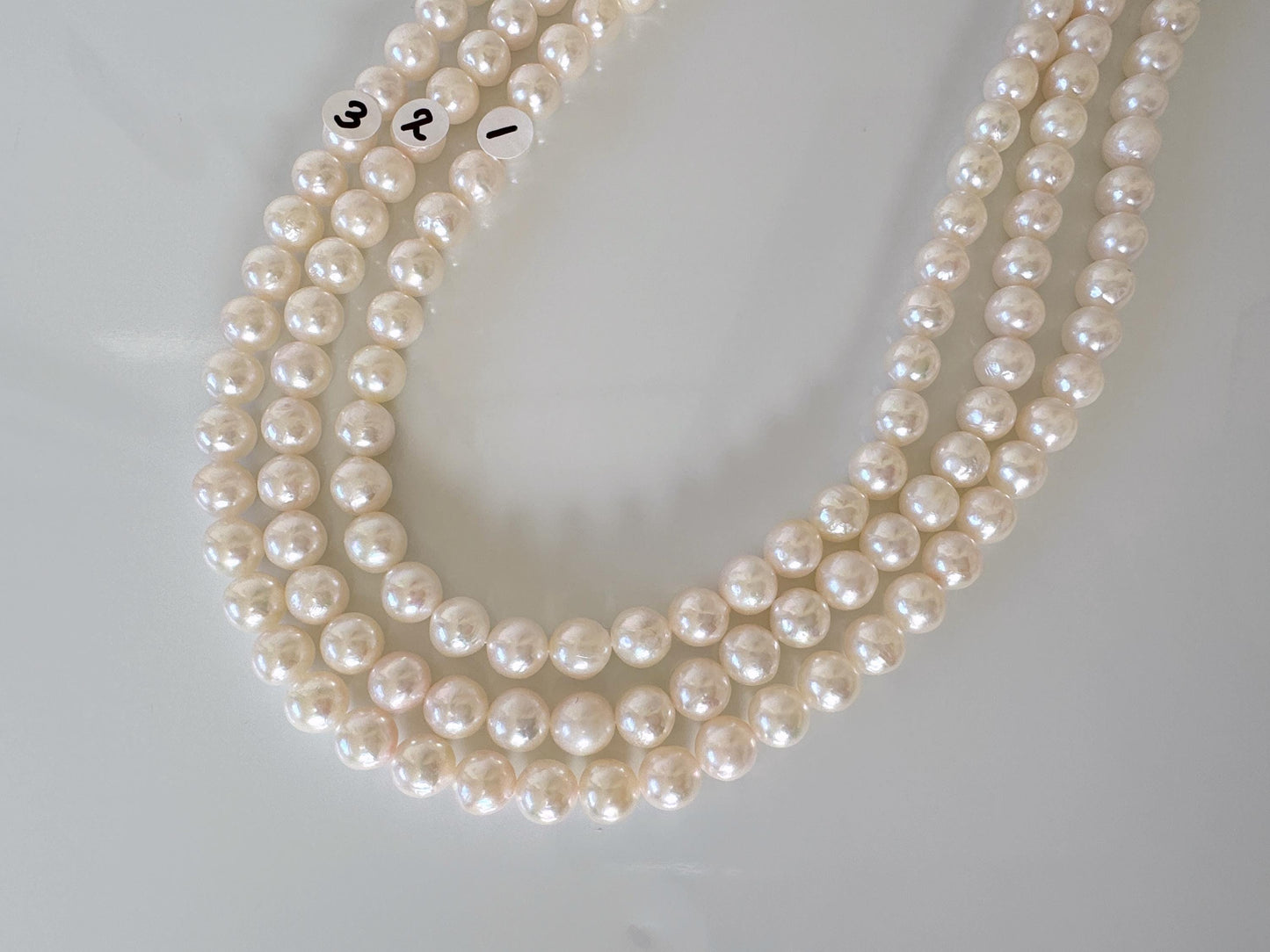 7.5-8mm Japanese White/Pink Akoya Pearl Beads, Genuine Akoya Pearl, Full Strand, 40cm , 15.7", Cultured Salt water pearl