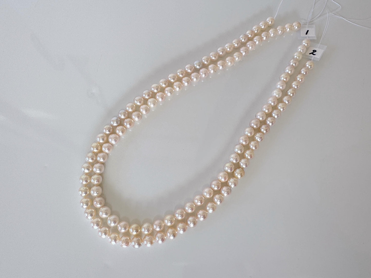 6.5-7mm Japanese White/Pink Akoya Pearl Beads, Genuine Akoya Pearl, Full Strand, 40cm , 15.7", Cultured Salt water pearl