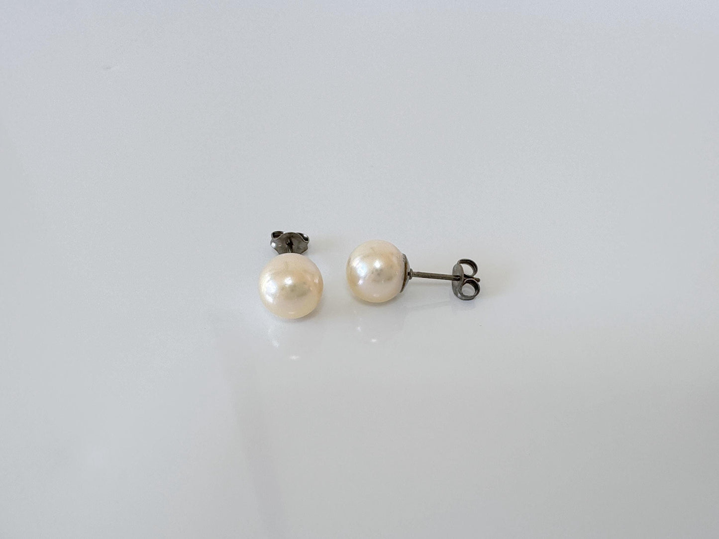 Japanese Cream White Akoya Pearl Stud Earrings, 8mm, Titanium Post/Ear Nuts, Genuine Akoya Pearl, Salt water pearl, Value-priced