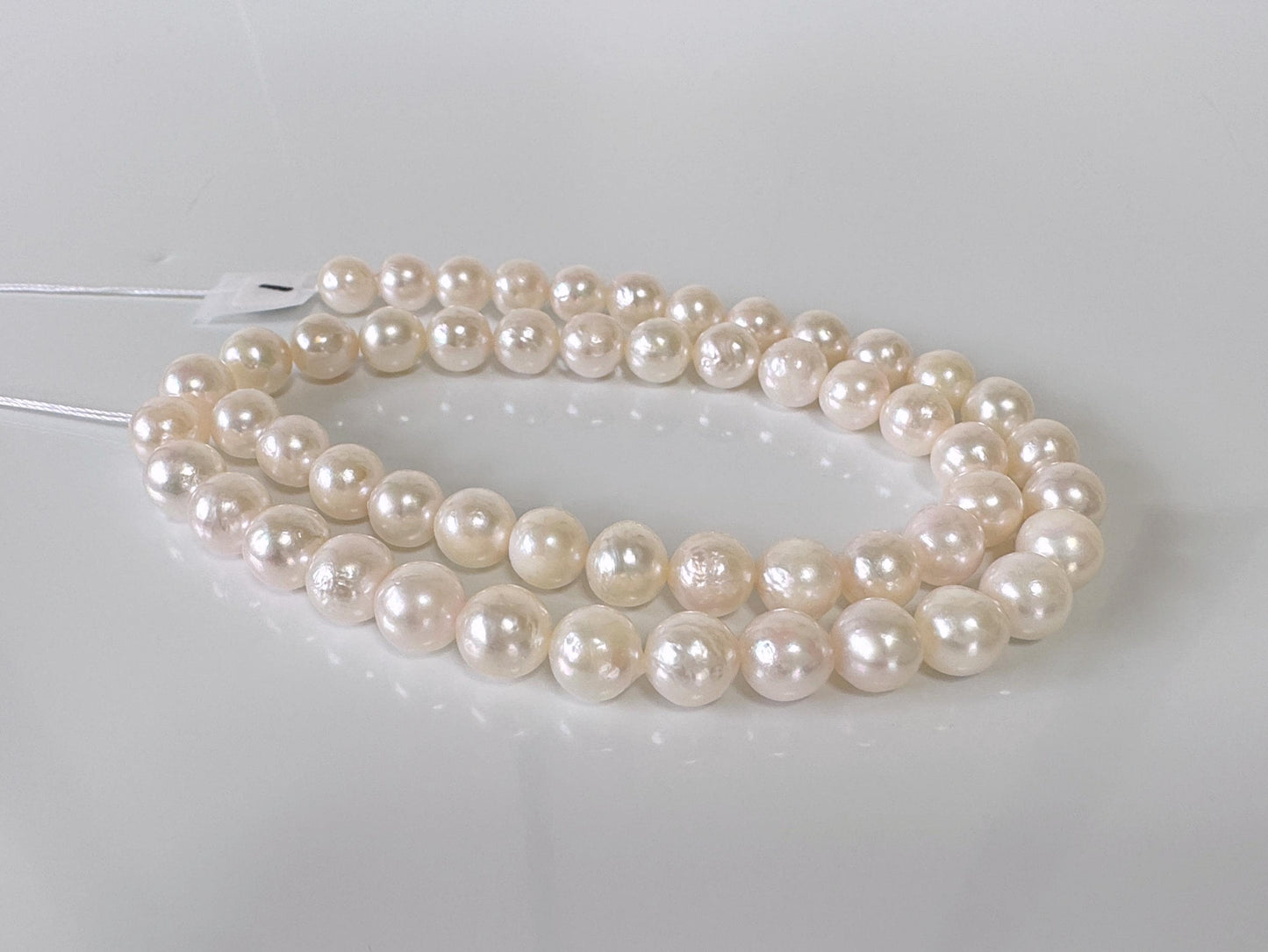 7.5-8mm Japanese White/Pink Akoya Pearl Beads, Genuine Akoya Pearl, Full Strand, 40cm , 15.7", Cultured Salt water pearl