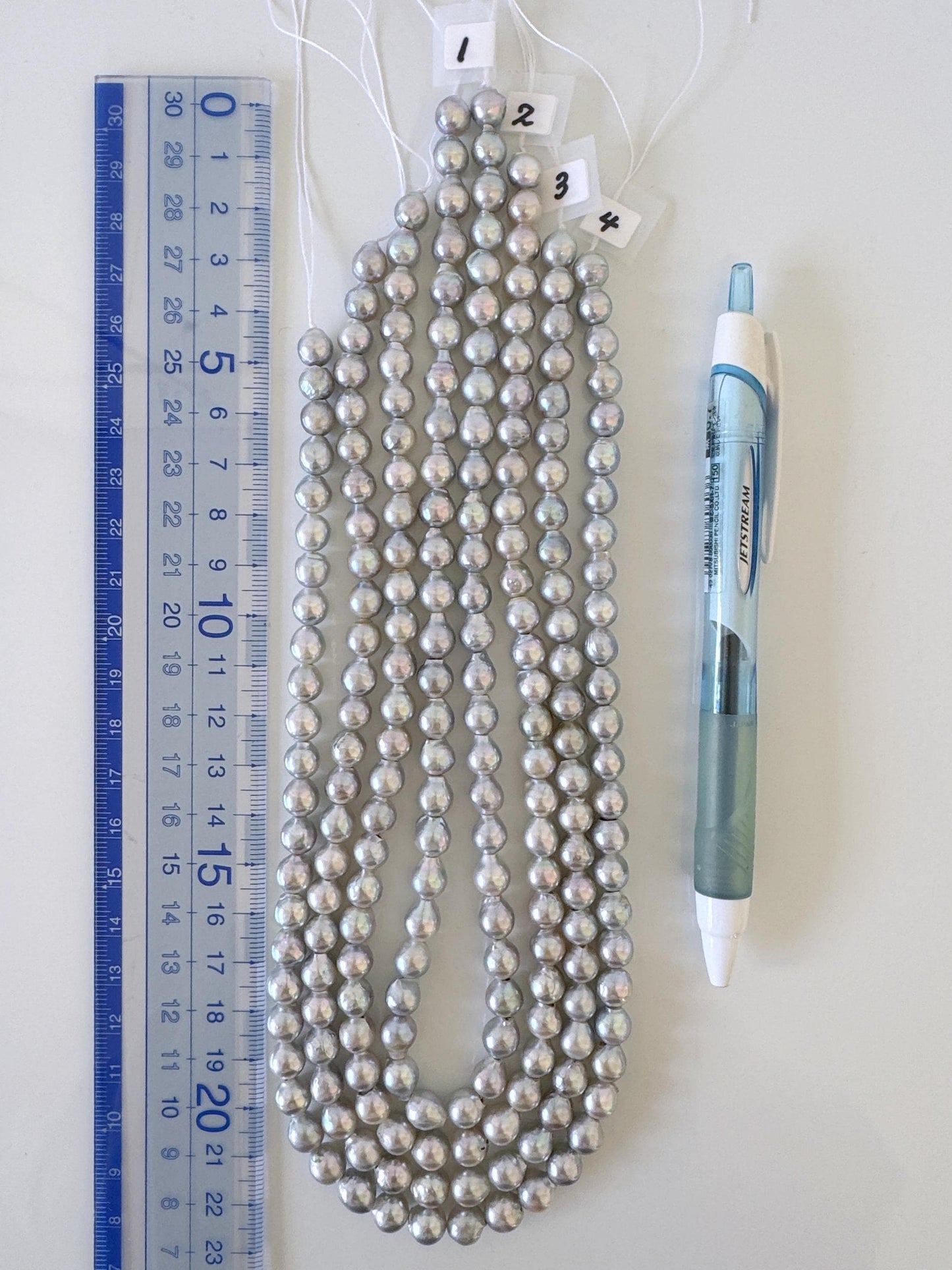 7-7.5mm Japanese Akoya Pearl Beads, Natural Blue/Silver color pearl, Genuine Akoya Pearl, Full Strand 40cm , 15.7", Salt water pearl