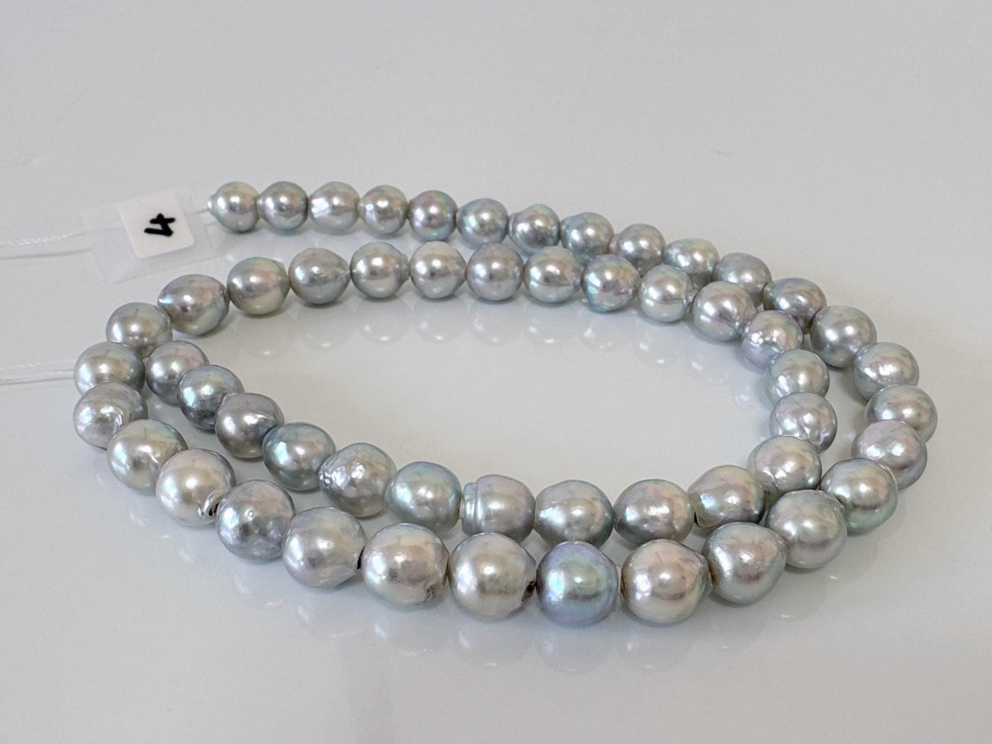 7-7.5mm Japanese Akoya Pearl Beads, Natural Blue/Silver color pearl, Genuine Akoya Pearl, Full Strand 40cm , 15.7", Salt water pearl