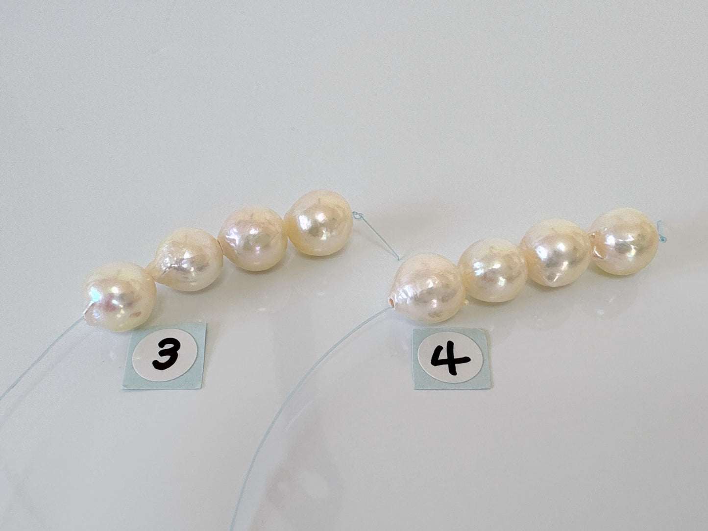 Japanese Cream White Akoya Pearl Beads, 9-9.5mm, Mini Strand, Short Strand, 4 Pieces, Genuine Akoya Pearl, Cultured in Sea Water