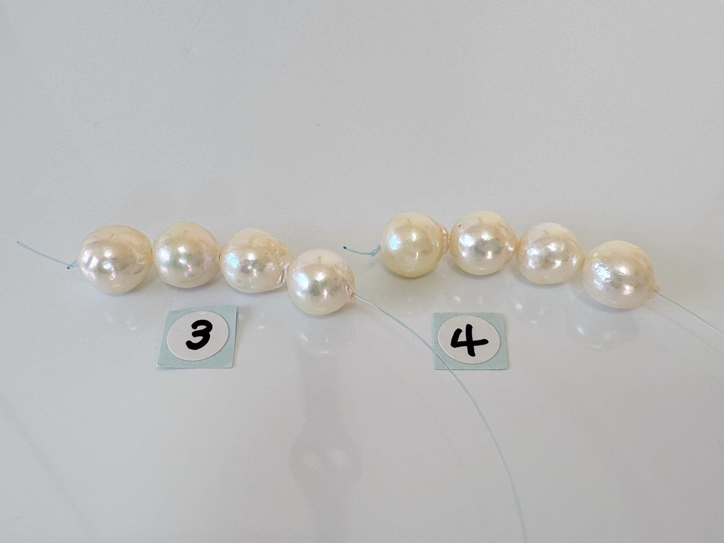 Japanese Cream White Akoya Pearl Beads, 9-9.5mm, Mini Strand, Short Strand, 4 Pieces, Genuine Akoya Pearl, Cultured in Sea Water