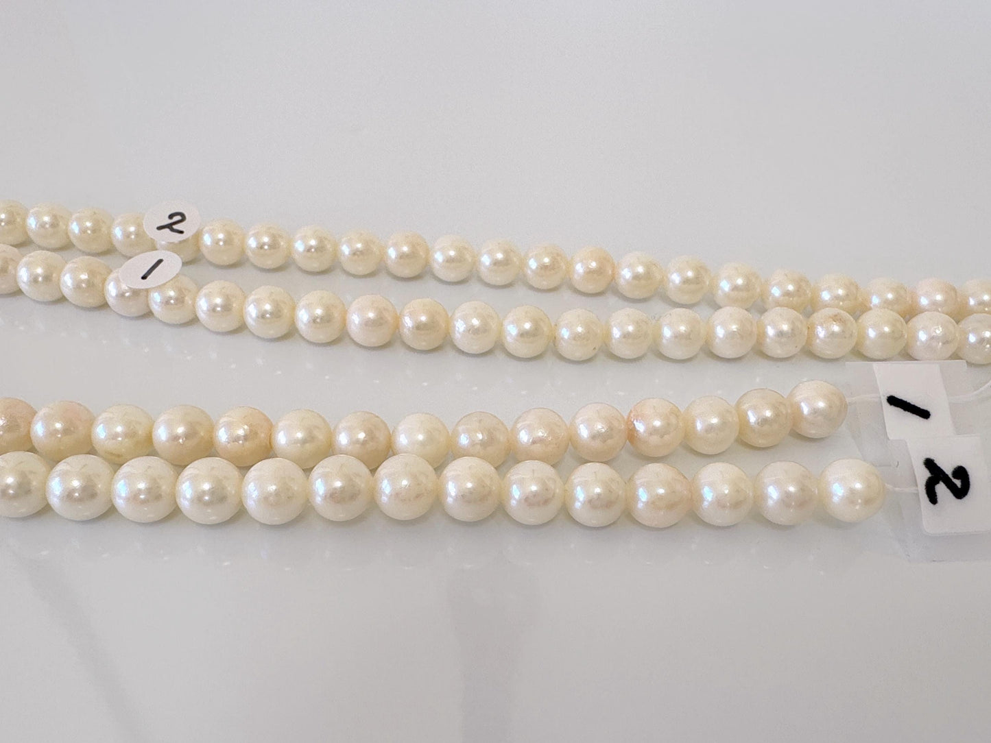 6.5-7mm Japanese White/Off-white Akoya Pearl Beads, Genuine Akoya Pearl, Full Strand, 40cm , 15.7", Cultured Salt water pearl