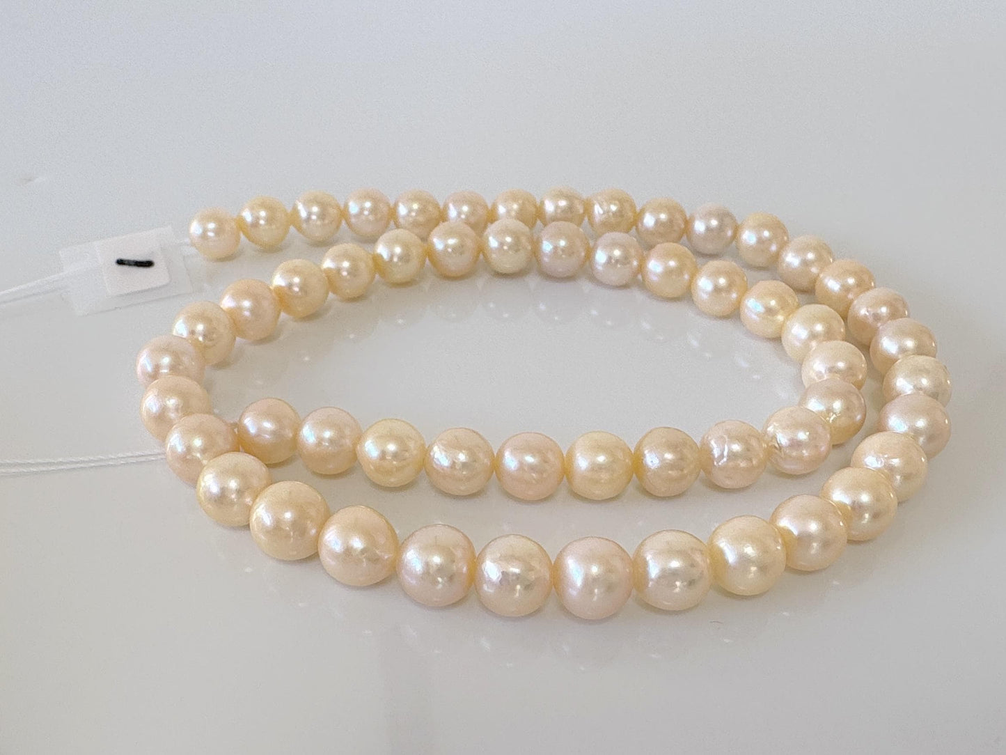 7-7.5mm Japanese Yellow Akoya Pearl Beads, Genuine Akoya Pearl, Full Strand, 40cm , 16", Cultured Salt water pearl