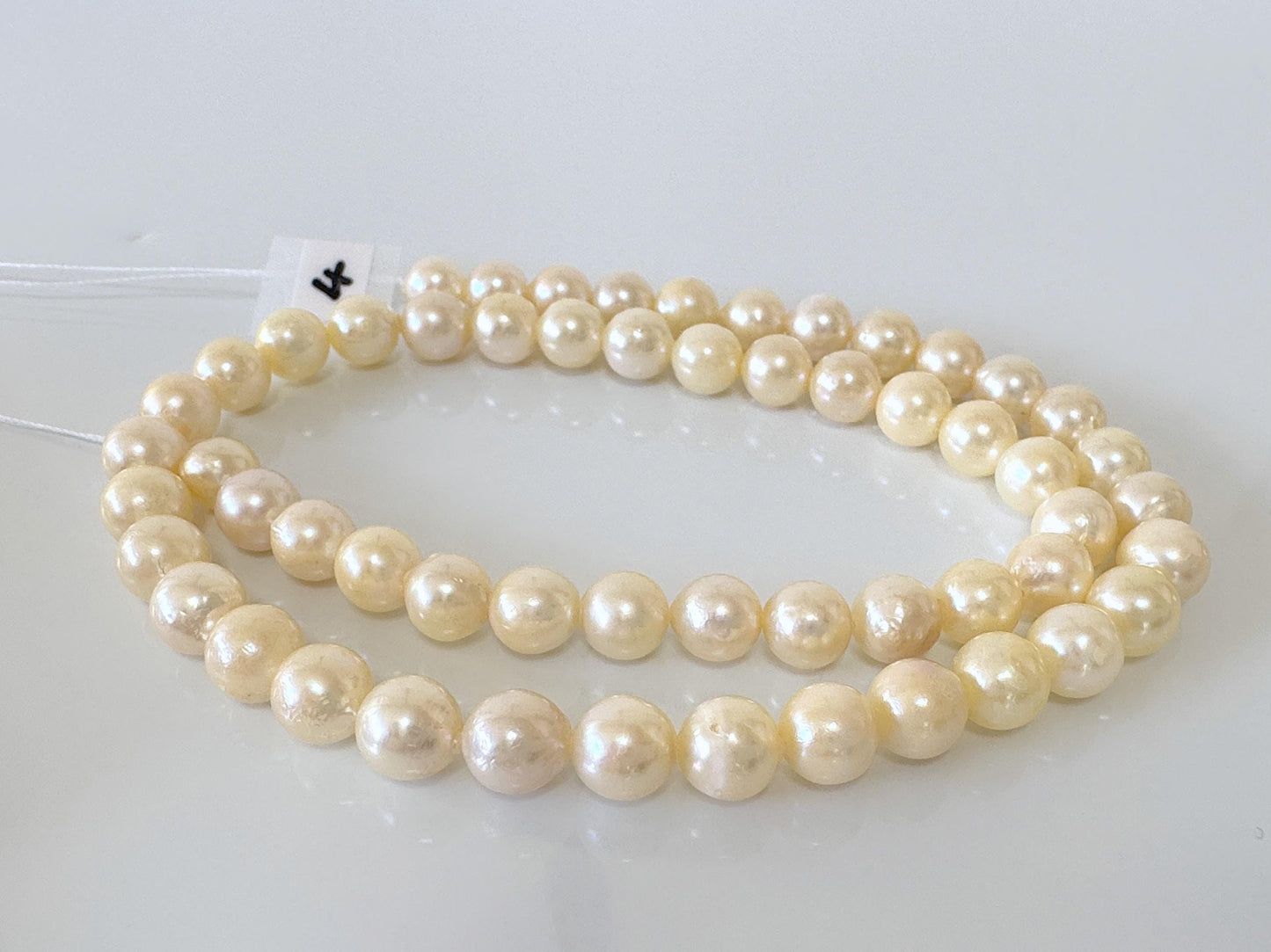 7-7.5mm Japanese Yellow Akoya Pearl Beads, Genuine Akoya Pearl, Full Strand, 40cm , 16", Cultured Salt water pearl