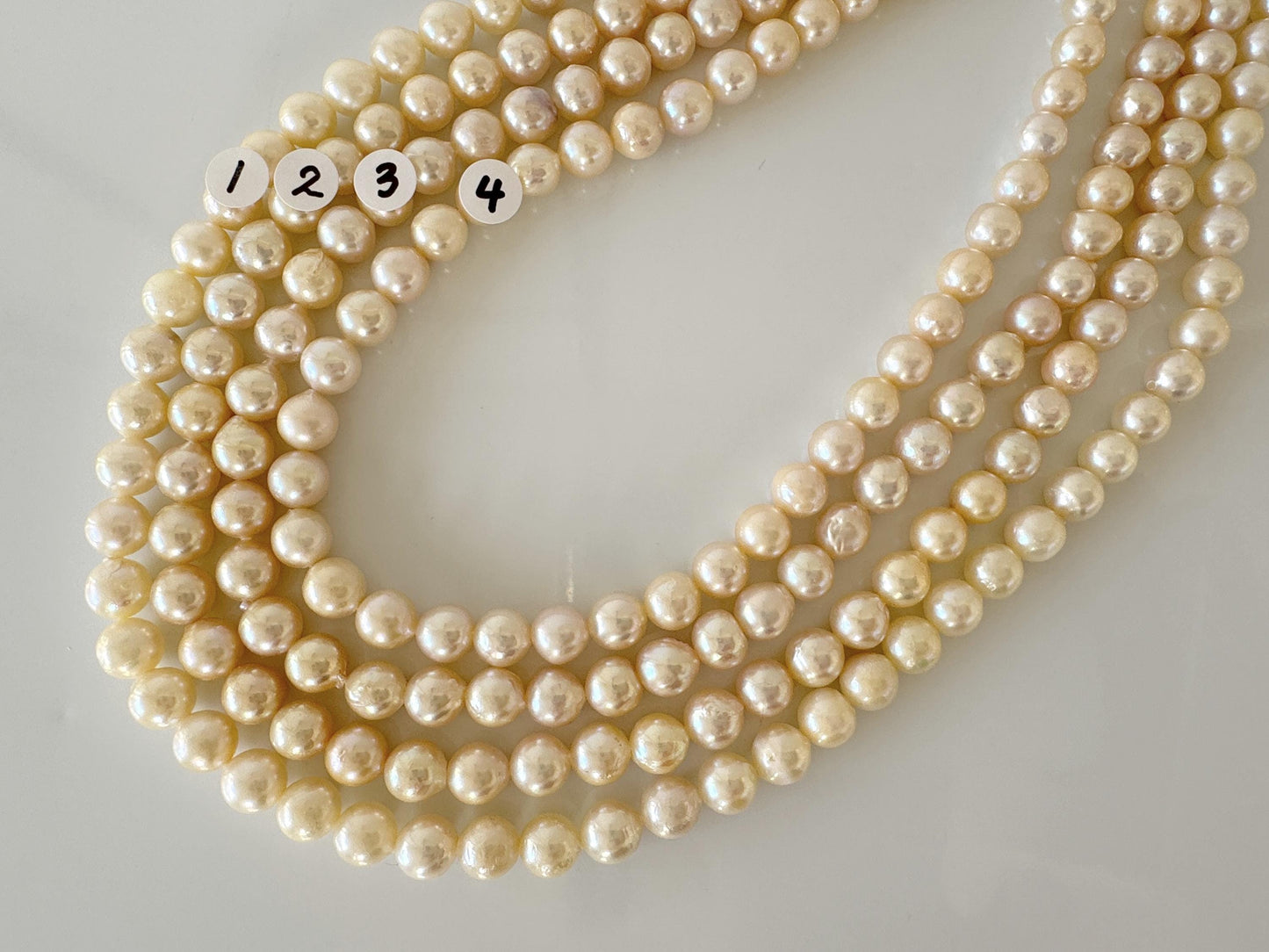 7-7.5mm Japanese Yellow Akoya Pearl Beads, Genuine Akoya Pearl, Full Strand, 40cm , 16", Cultured Salt water pearl