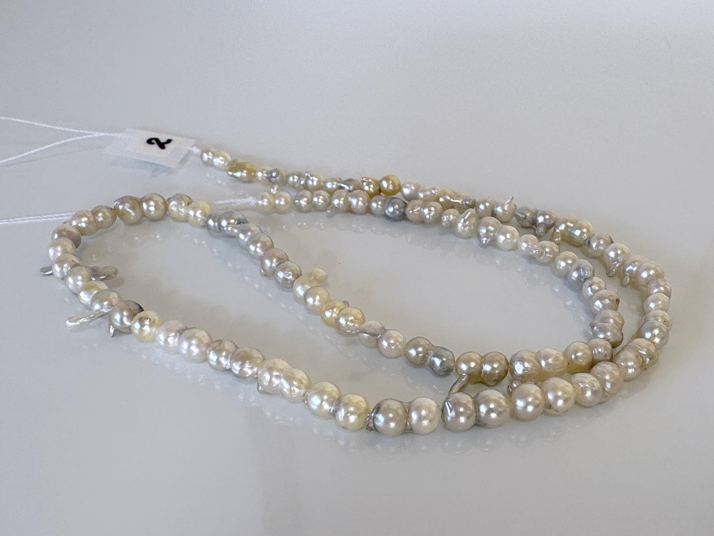 3x6 - 4x8mm Japanese Akoya Pearl Twin Beads, Natural blue/silver color pearl, Genuine Akoya Salt water Pearl, Full Strand, 40cm ,15.7"