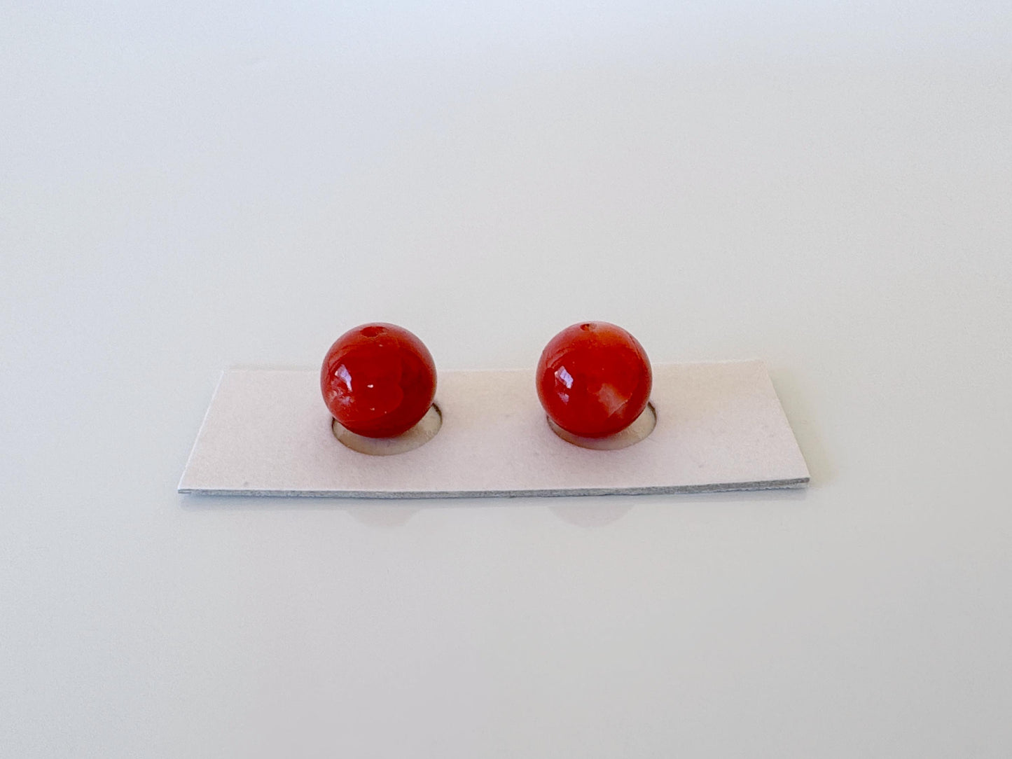 Value-priced for reason, Japanese Ox-Blood Red Coral (Aka coral) Round Pair Loose, 8.3mm with Half-Drilled Hole, Price per Pair