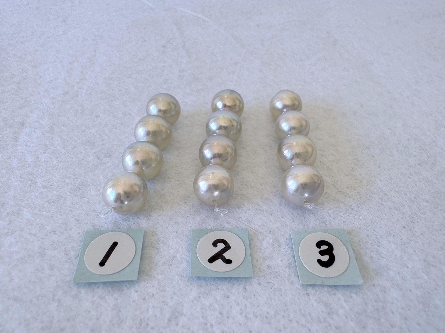 Japanese Blue/Silver (Natural color) Akoya Pearl Beads, 7.5-8mm, Mini Strand, 4 Pieces, Short Strand, Salt water pearl, Genuine Akoya Pearl