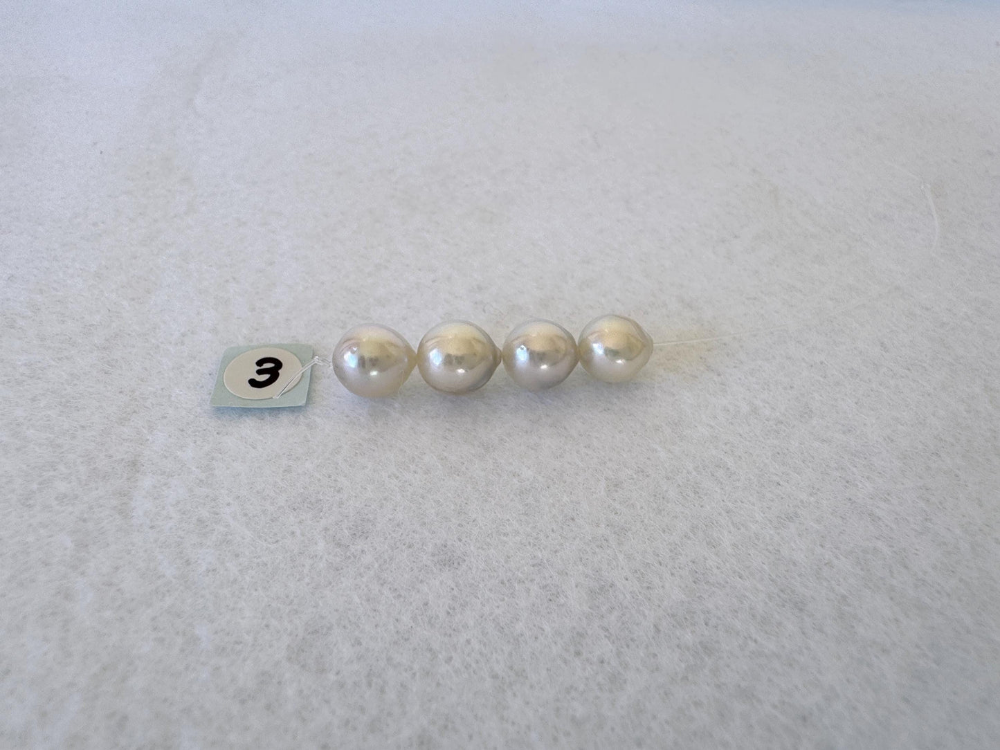 Japanese Blue/Silver (Natural color) Akoya Pearl Beads, 7.5-8mm, Mini Strand, 4 Pieces, Short Strand, Salt water pearl, Genuine Akoya Pearl