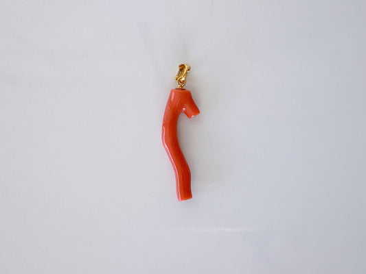 Natural Momo Coral Branch Pendant, Japanese Orange Coral, Length 34mm, Natural Color, Silver Bail (Gold-Plated), Natural Shape