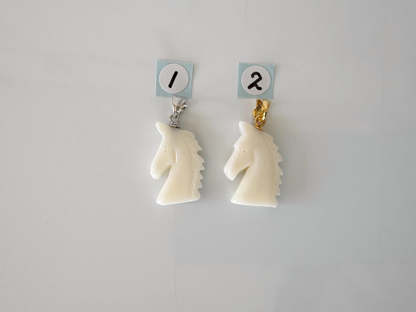 Natural White Coral Horse Carving Pendant, Carved on both sides, Silver bail, Price per Piece