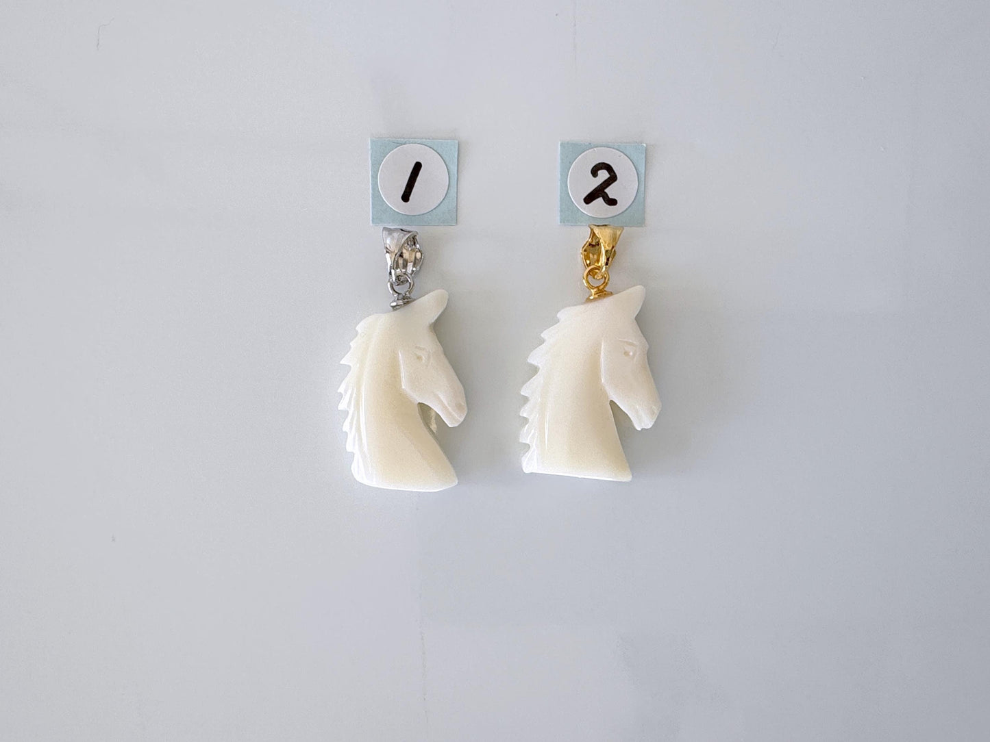 Natural White Coral Horse Carving Pendant, Carved on both sides, Silver bail, Price per Piece