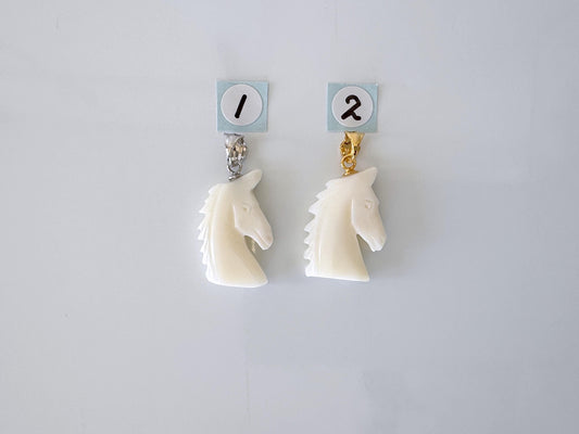 Natural White Coral Horse Carving Pendant, Carved on both sides, Silver bail, Price per Piece