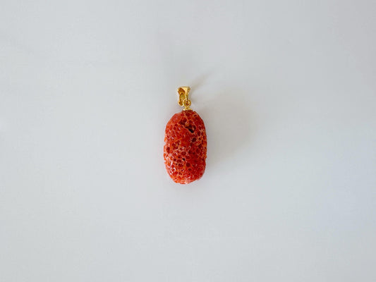 Natural Japanese Red (Aka) Coral Drop Shape Pendant, Genuine Japanese Vermilion coral, Natural color, Silver (gold-plated) bail