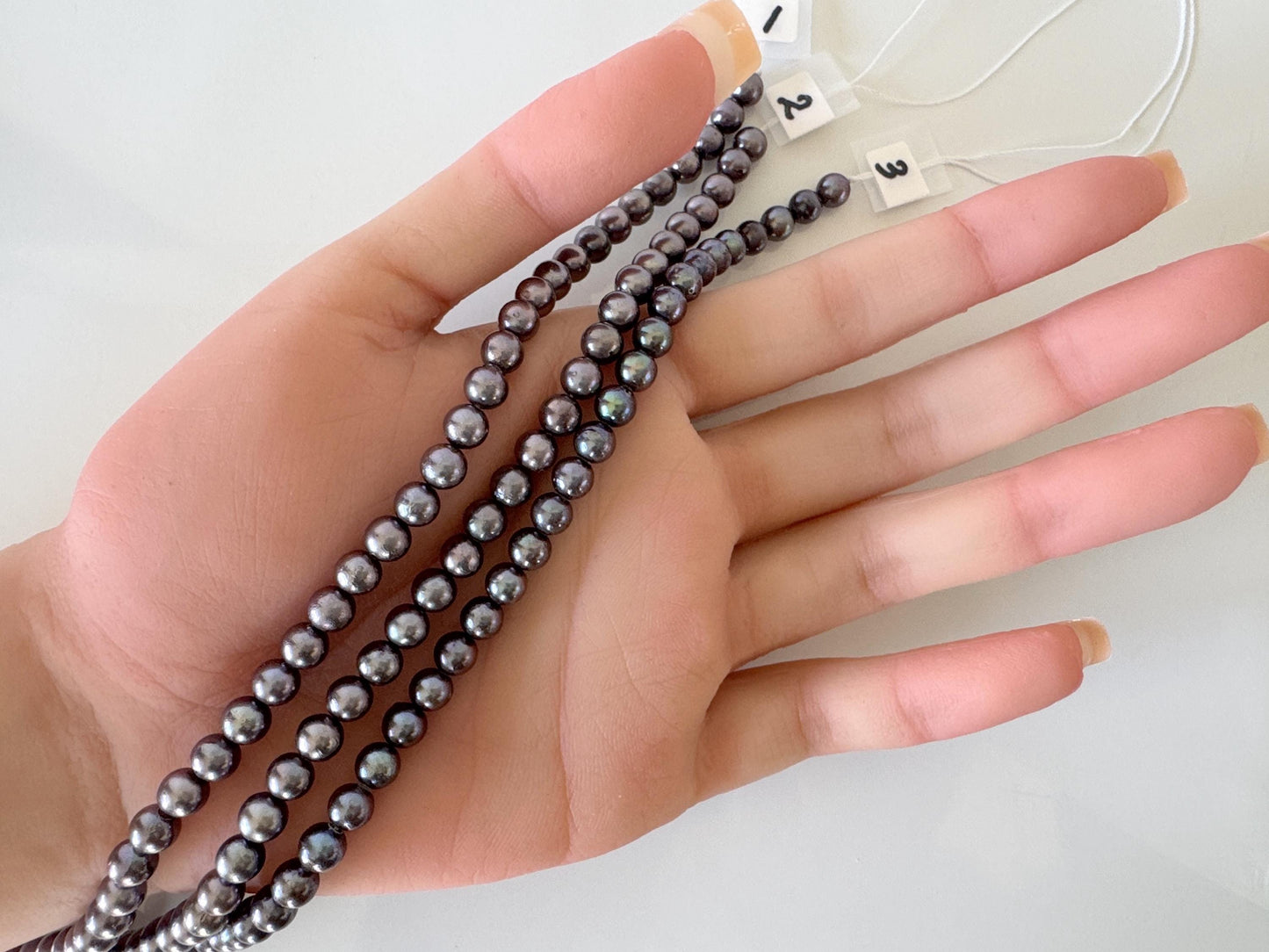 5.5-6mm Japanese Black/Black peacock Akoya Pearl Beads, Full Strand, 40cm , 15.7", Salt Water cultured pearl