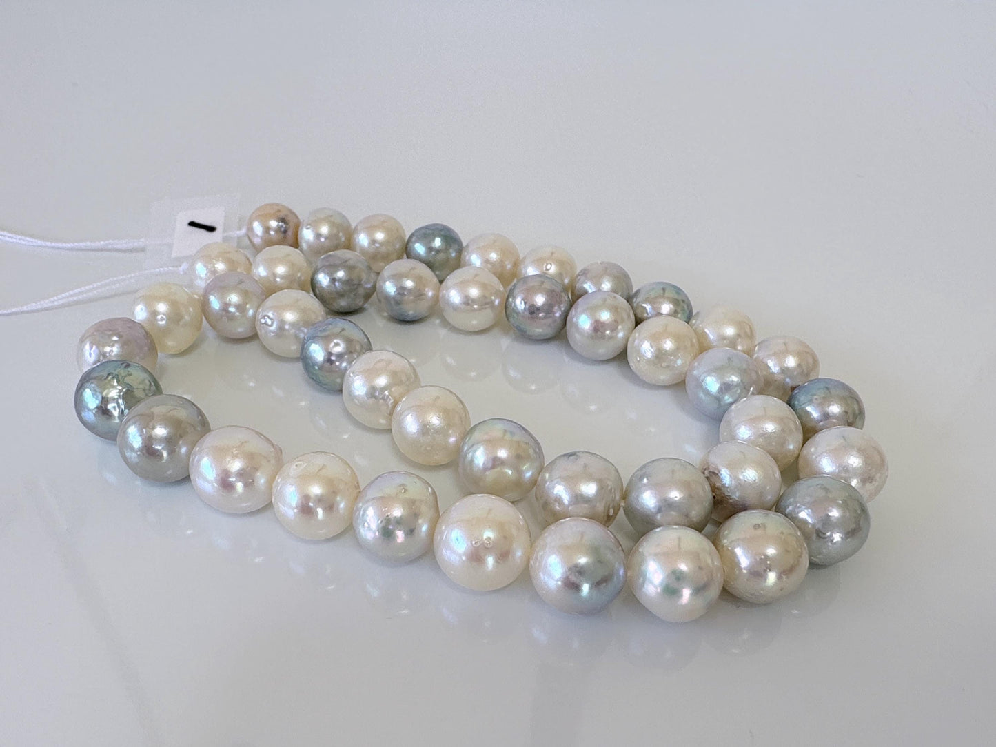 8.6-10mm Japanese Akoya Pearl Beads, Natural blue/silver/white color pearl, Genuine Salt water Akoya Pearl, Full Strand, 40cm , 15.7"