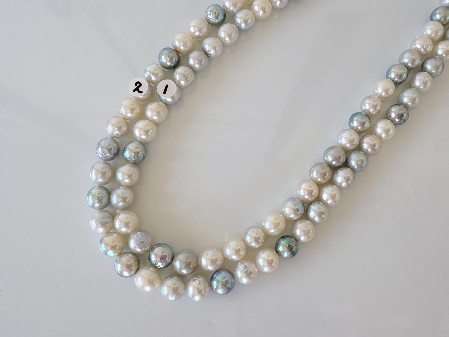 8.6-10mm Japanese Akoya Pearl Beads, Natural blue/silver/white color pearl, Genuine Salt water Akoya Pearl, Full Strand, 40cm , 15.7"