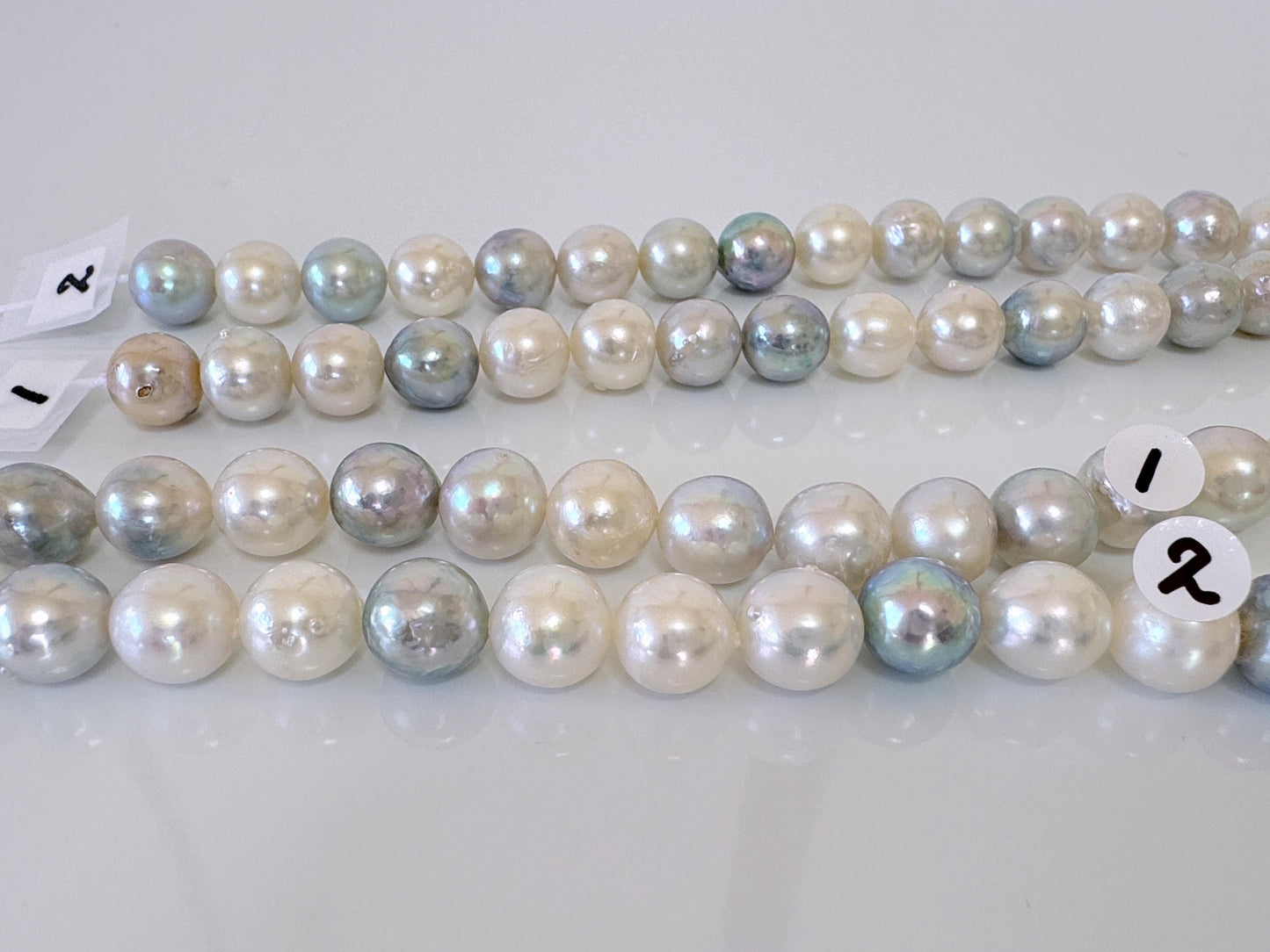 8.6-10mm Japanese Akoya Pearl Beads, Natural blue/silver/white color pearl, Genuine Salt water Akoya Pearl, Full Strand, 40cm , 15.7"