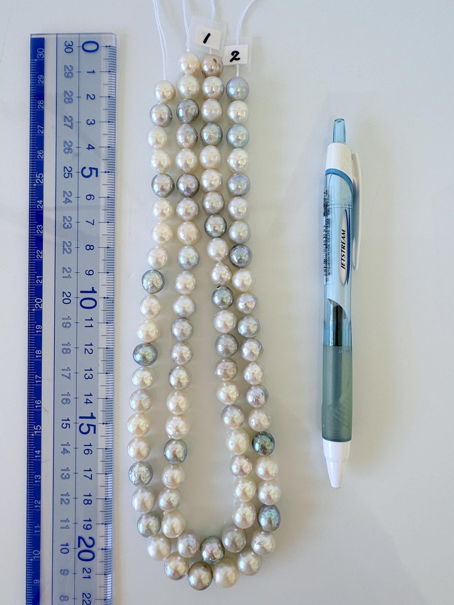 8.6-10mm Japanese Akoya Pearl Beads, Natural blue/silver/white color pearl, Genuine Salt water Akoya Pearl, Full Strand, 40cm , 15.7"