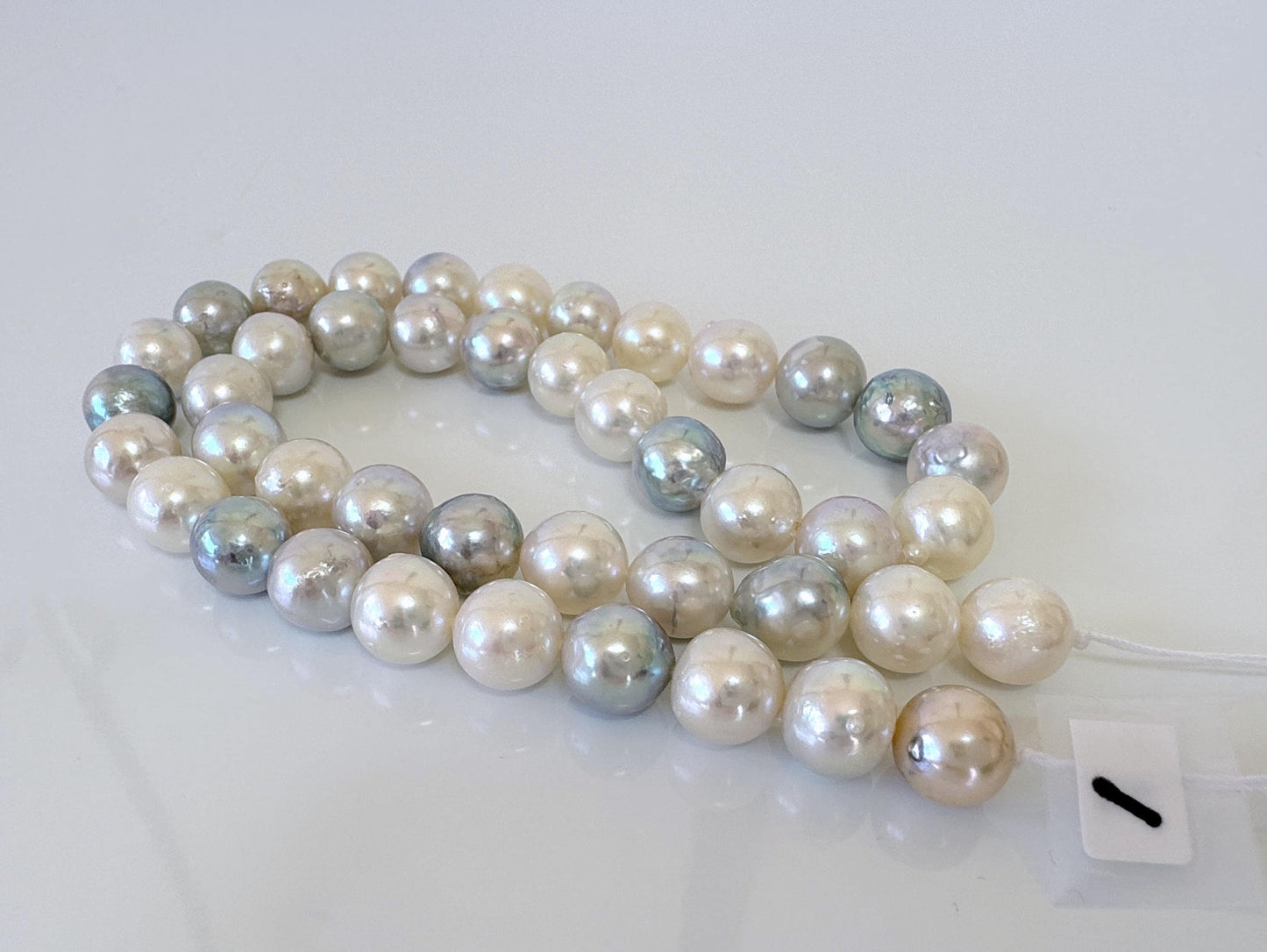 8.6-10mm Japanese Akoya Pearl Beads, Natural blue/silver/white color pearl, Genuine Salt water Akoya Pearl, Full Strand, 40cm , 15.7"