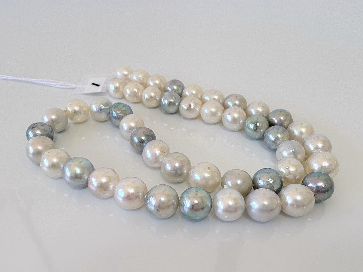 8.3-9mm Japanese Akoya Pearl Beads, Natural blue/silver/white color pearl, Genuine Salt water Akoya Pearl, Full Strand, 40cm , 15.7"