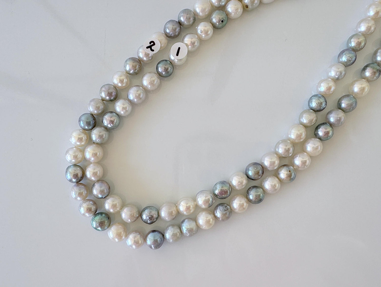 8.3-9mm Japanese Akoya Pearl Beads, Natural blue/silver/white color pearl, Genuine Salt water Akoya Pearl, Full Strand, 40cm , 15.7"