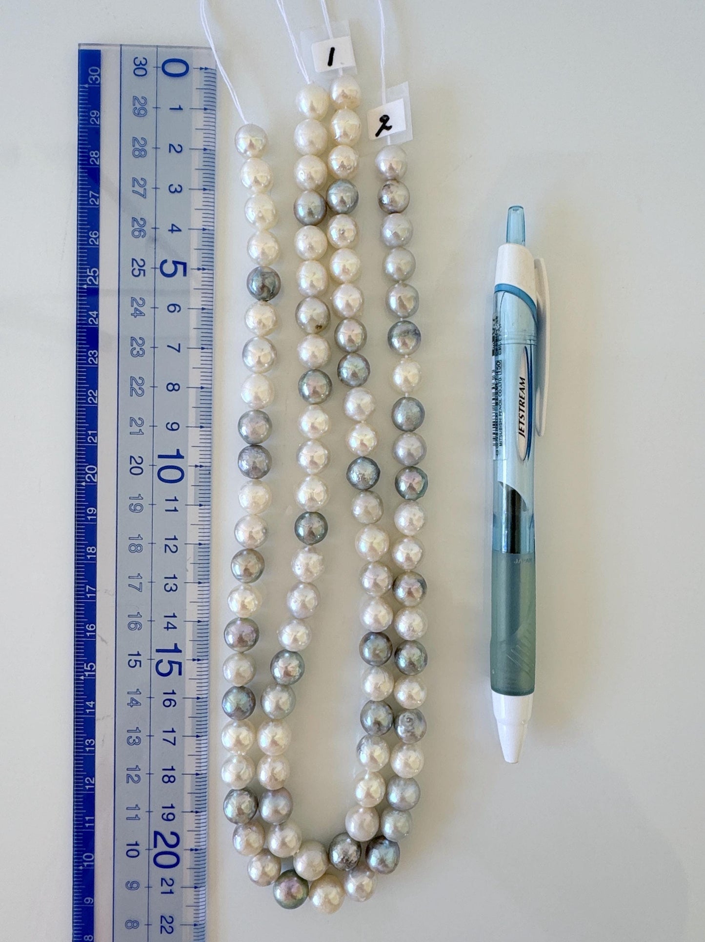 8.3-9mm Japanese Akoya Pearl Beads, Natural blue/silver/white color pearl, Genuine Salt water Akoya Pearl, Full Strand, 40cm , 15.7"