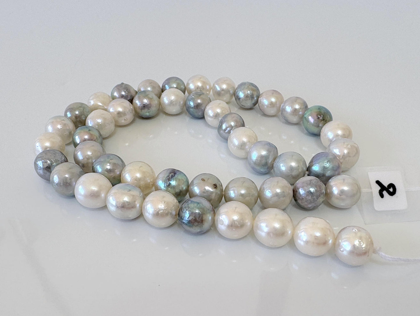 8.3-9mm Japanese Akoya Pearl Beads, Natural blue/silver/white color pearl, Genuine Salt water Akoya Pearl, Full Strand, 40cm , 15.7"