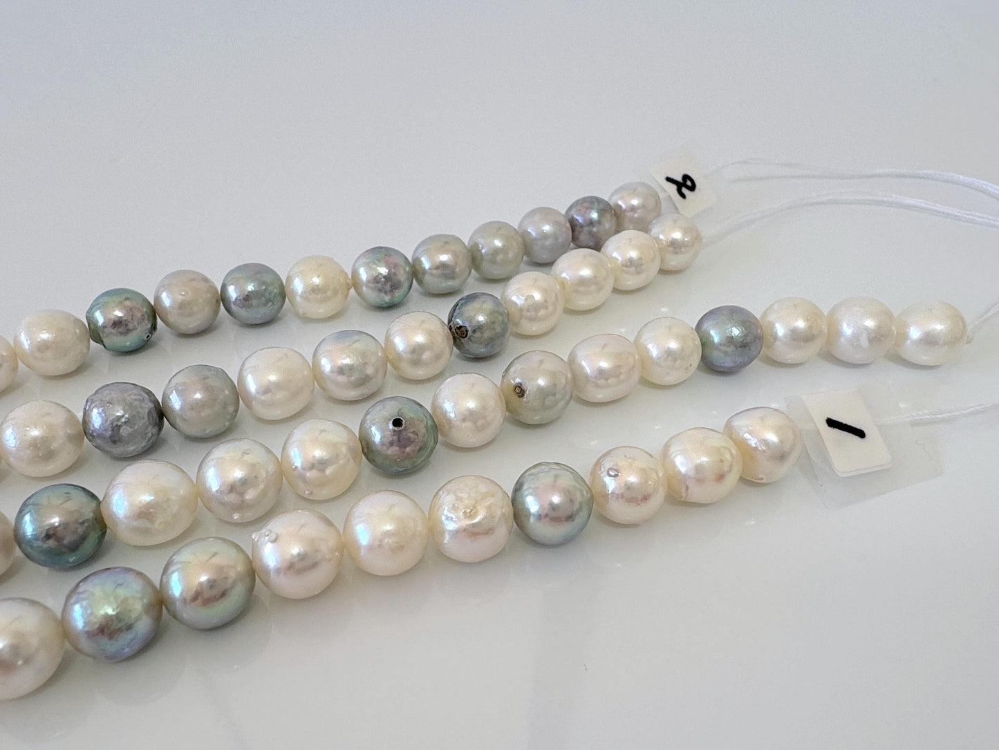 8.3-9mm Japanese Akoya Pearl Beads, Natural blue/silver/white color pearl, Genuine Salt water Akoya Pearl, Full Strand, 40cm , 15.7"