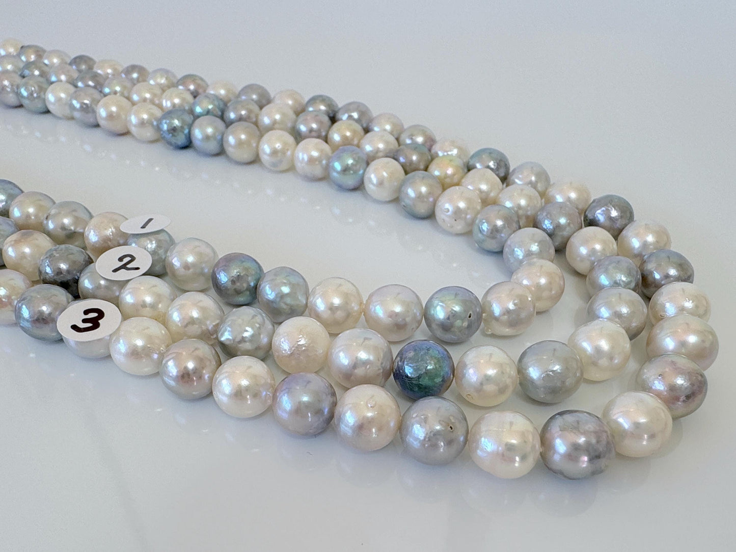 8-8.3mm Japanese Akoya Pearl Beads, Natural blue/silver/white color pearl, Genuine Salt water Akoya Pearl, Full Strand, 40cm , 15.7"