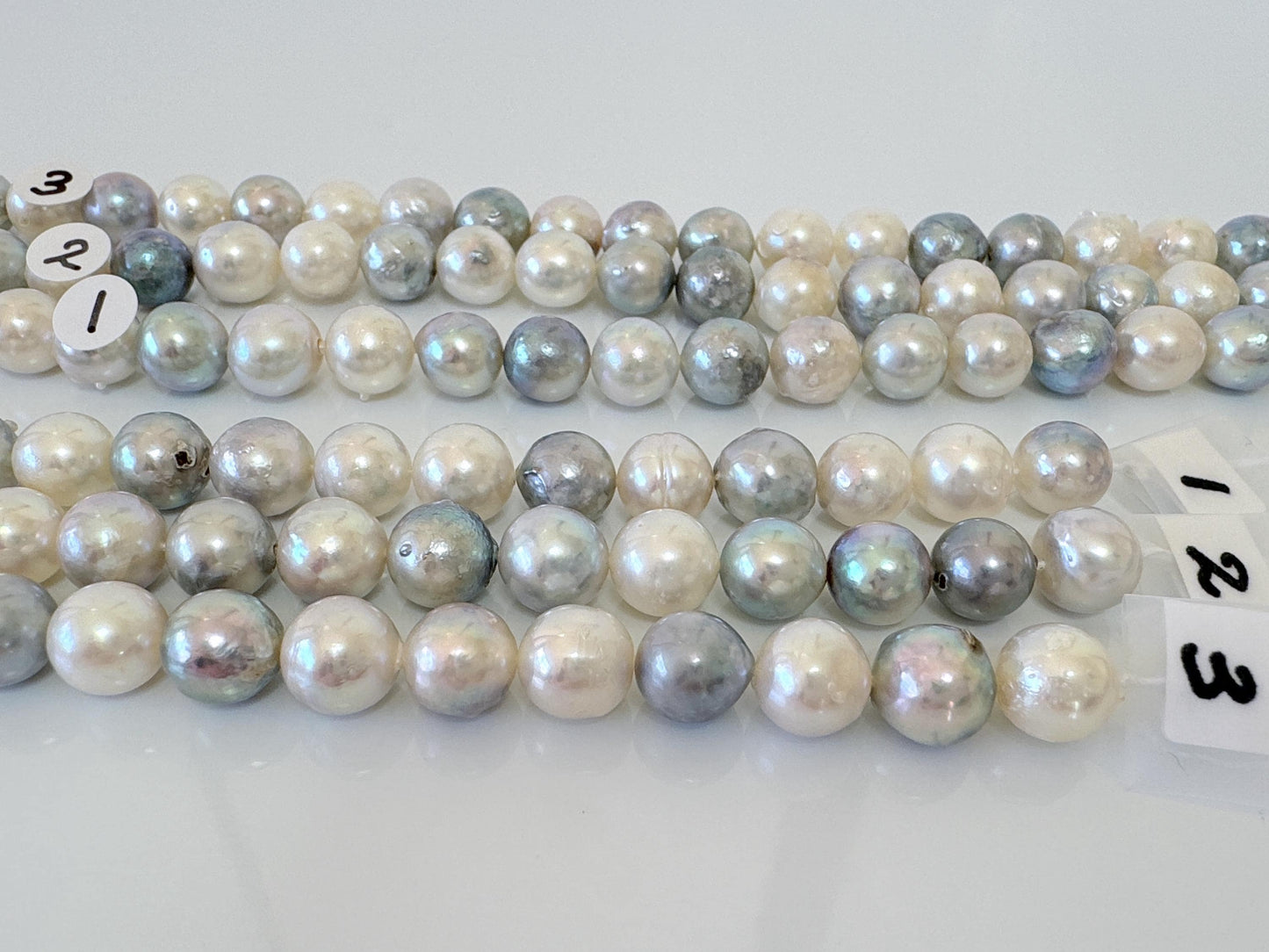 8-8.3mm Japanese Akoya Pearl Beads, Natural blue/silver/white color pearl, Genuine Salt water Akoya Pearl, Full Strand, 40cm , 15.7"