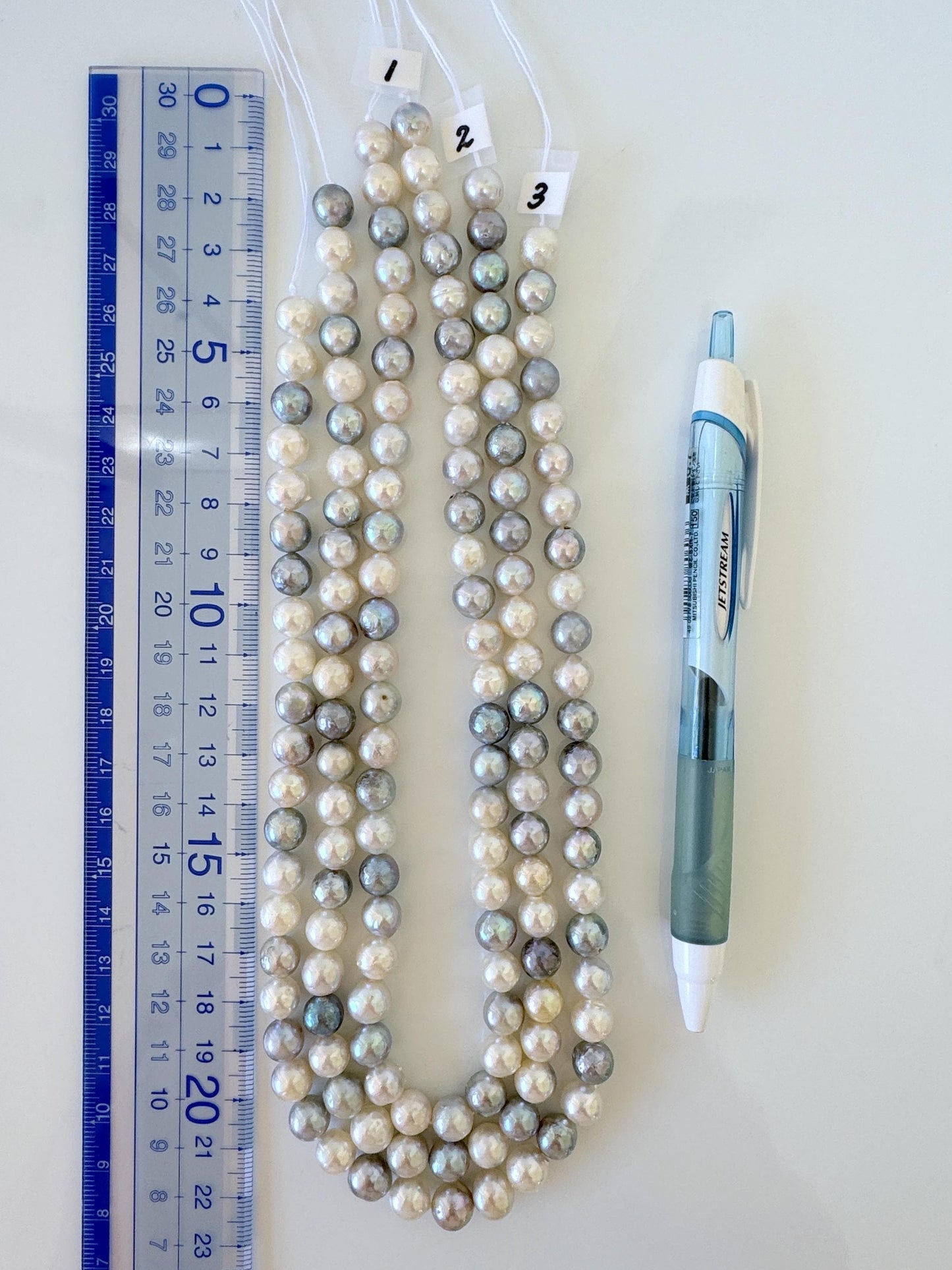 8-8.3mm Japanese Akoya Pearl Beads, Natural blue/silver/white color pearl, Genuine Salt water Akoya Pearl, Full Strand, 40cm , 15.7"