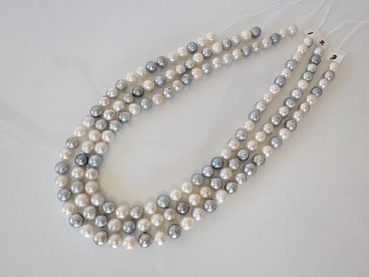 8-8.3mm Japanese Akoya Pearl Beads, Natural blue/silver/white color pearl, Genuine Salt water Akoya Pearl, Full Strand, 40cm , 15.7"