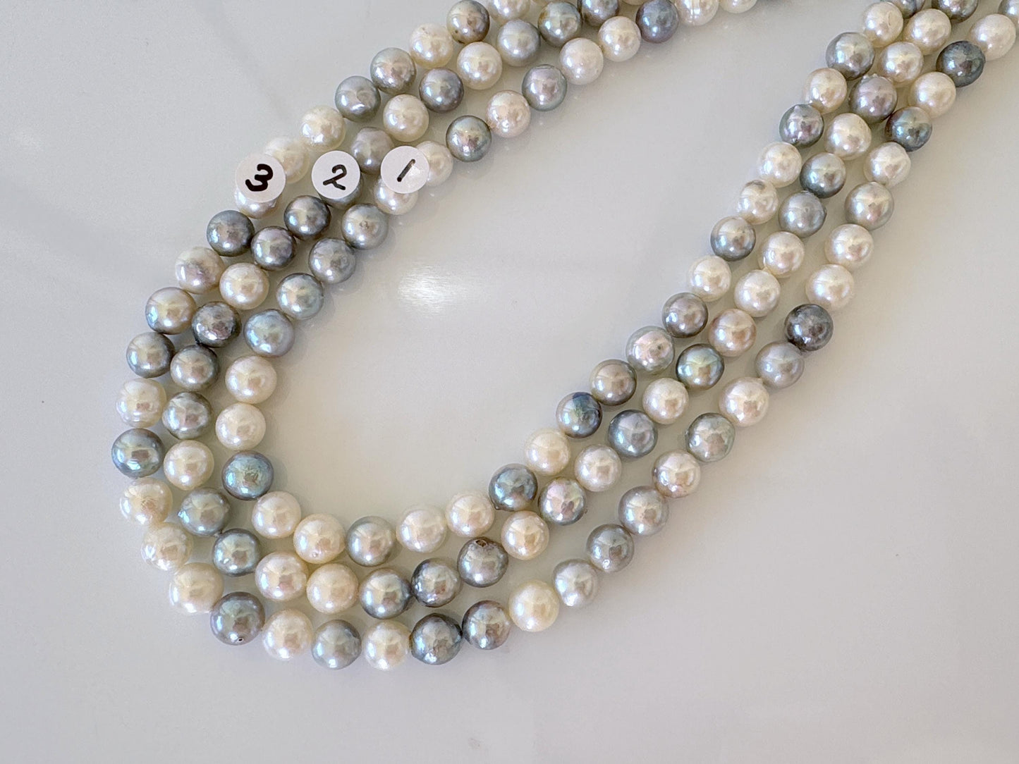 7.2-8mm Japanese Akoya Pearl Beads, Natural blue/silver/white color pearl, Genuine Salt water Akoya Pearl, Full Strand, 40cm , 15.7"