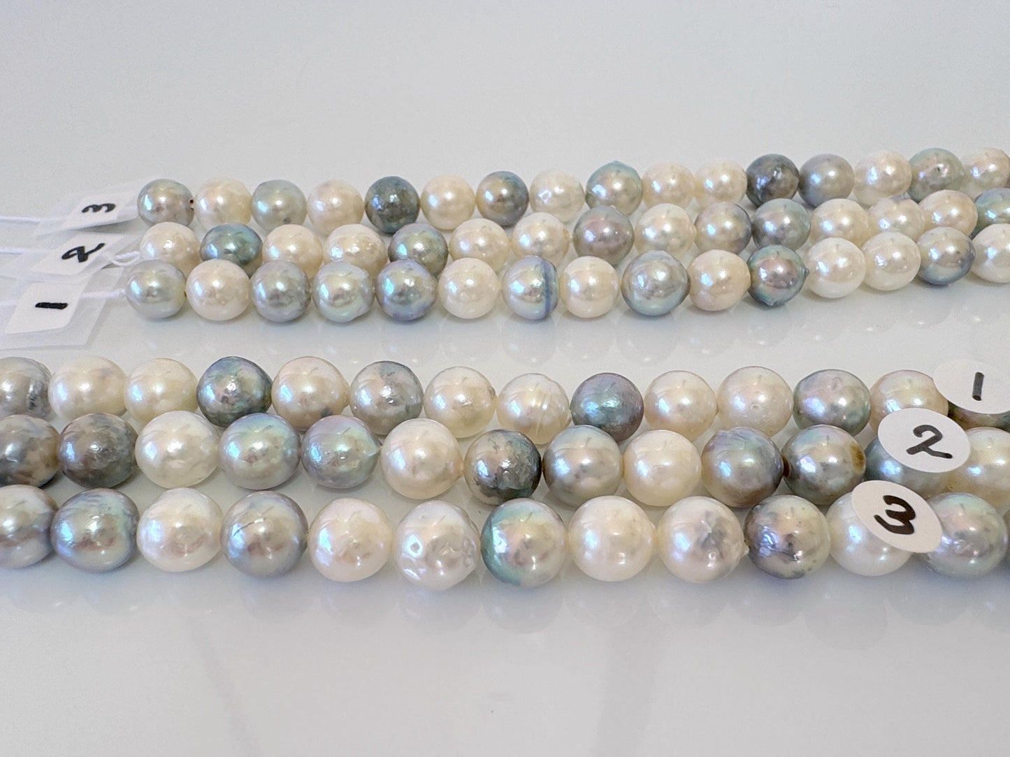 7.2-8mm Japanese Akoya Pearl Beads, Natural blue/silver/white color pearl, Genuine Salt water Akoya Pearl, Full Strand, 40cm , 15.7"