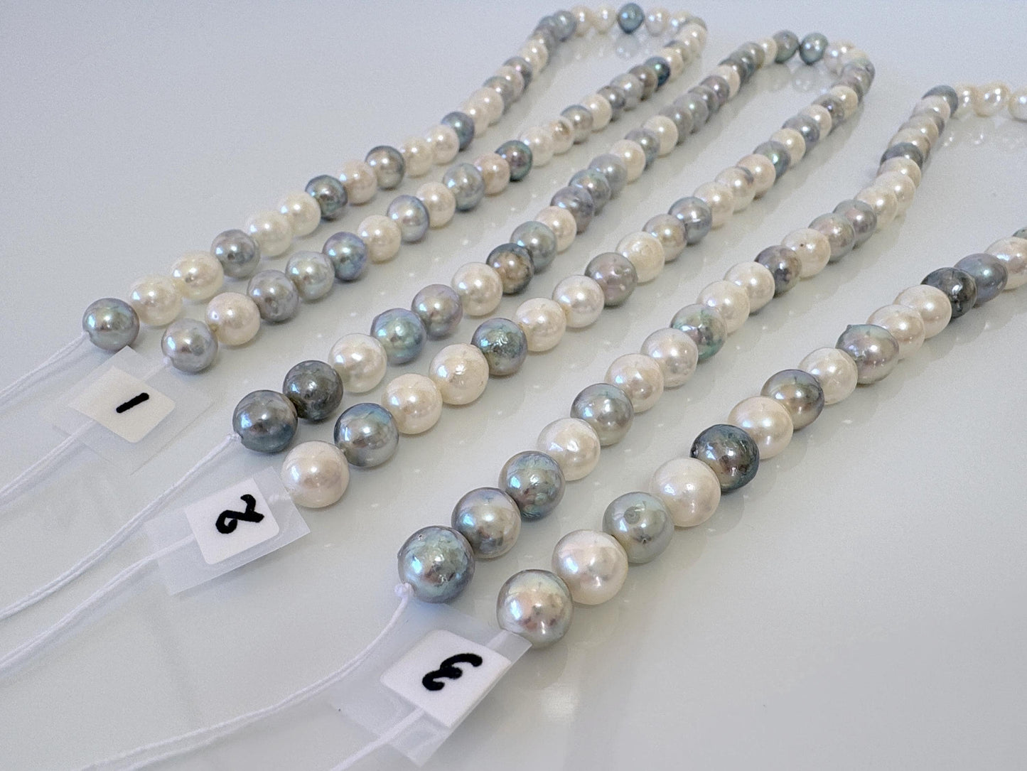 7.2-8mm Japanese Akoya Pearl Beads, Natural blue/silver/white color pearl, Genuine Salt water Akoya Pearl, Full Strand, 40cm , 15.7"