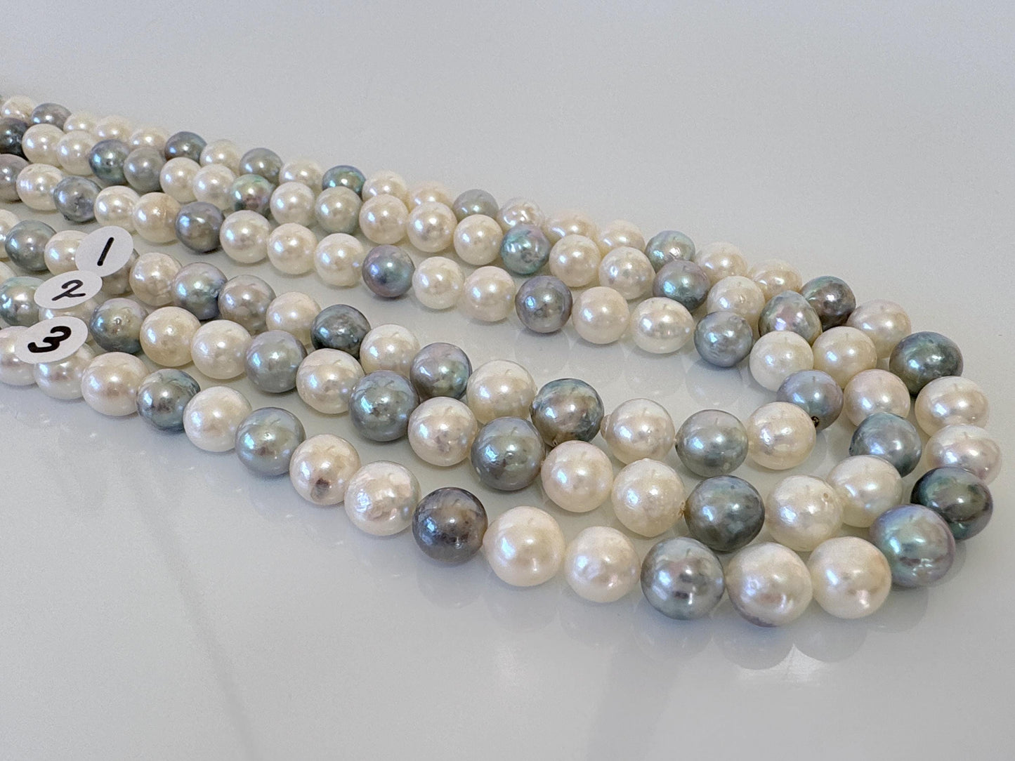 7-7.5mm Japanese Akoya Pearl Beads, Natural blue/silver/white color pearl, Genuine Salt water Akoya Pearl, Full Strand, 40cm , 15.7"