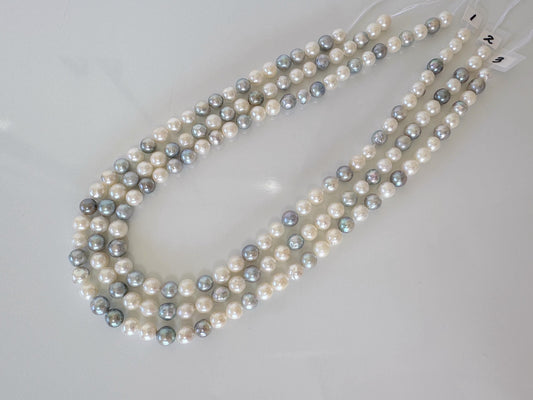 7-7.5mm Japanese Akoya Pearl Beads, Natural blue/silver/white color pearl, Genuine Salt water Akoya Pearl, Full Strand, 40cm , 15.7"