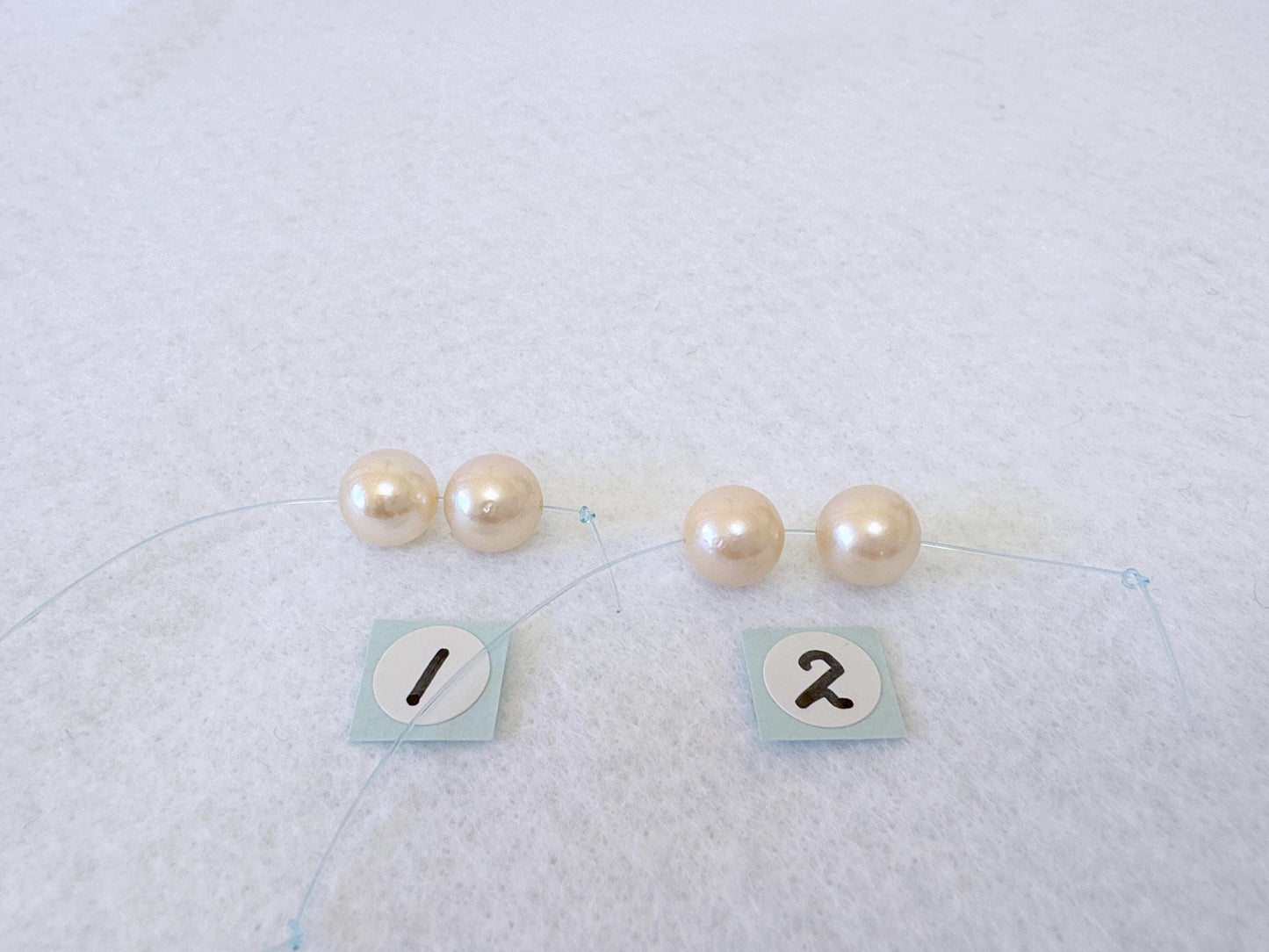 Japanese Cream White Akoya Pearl Beads, 7.3-7.4mm, Mini Strand, Short Strand, 2 Pieces, Genuine Akoya Pearl, Cultured in Sea Water