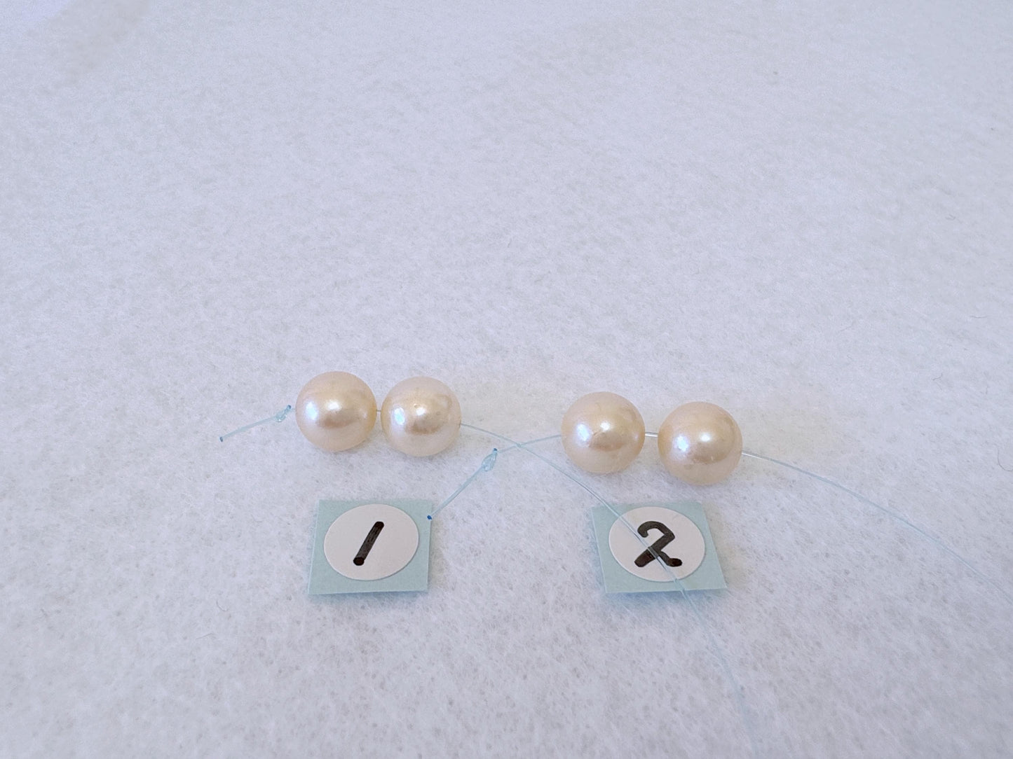 Japanese Cream White Akoya Pearl Beads, 7.3-7.4mm, Mini Strand, Short Strand, 2 Pieces, Genuine Akoya Pearl, Cultured in Sea Water